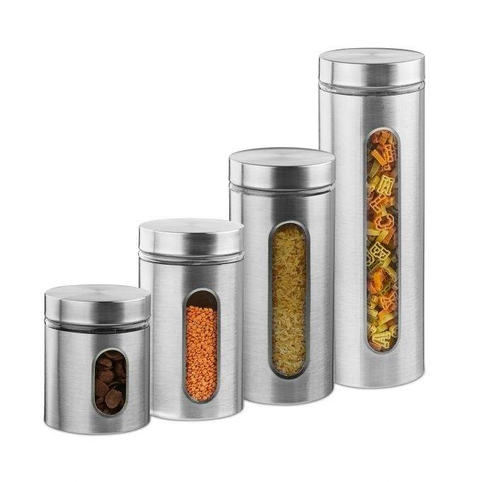 4 stk. opbevaringsglas i rustfrit stål