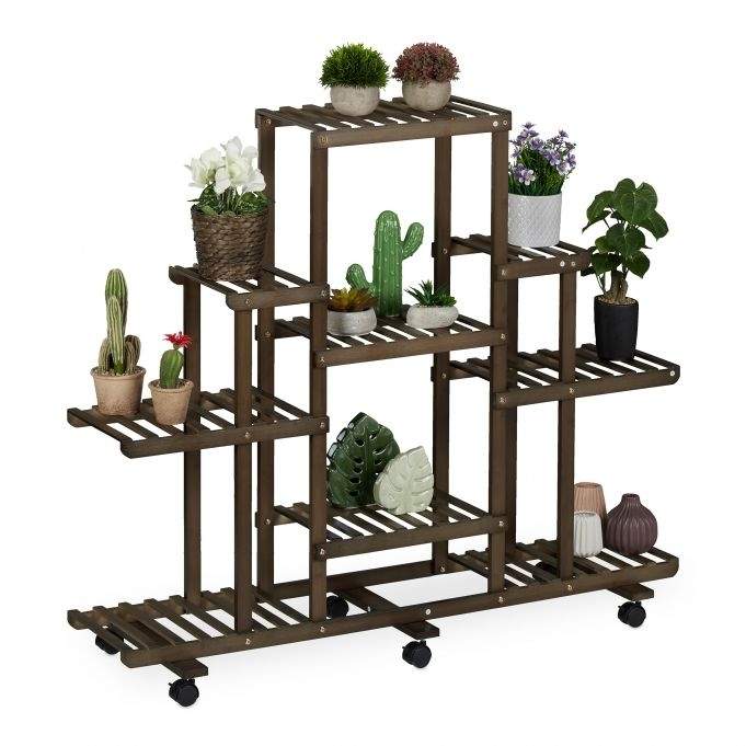 Plantestativ i bambus med hjul