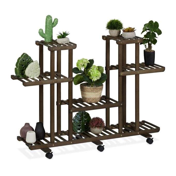 Hylde til planter i brun bambus 6 hylder