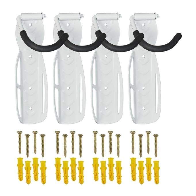 Hvid cykelholder vægsæt med 4 stk