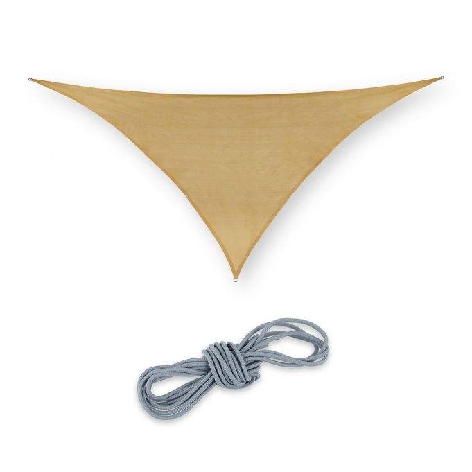 Trekantet sandfarvet polyethylen solsejl