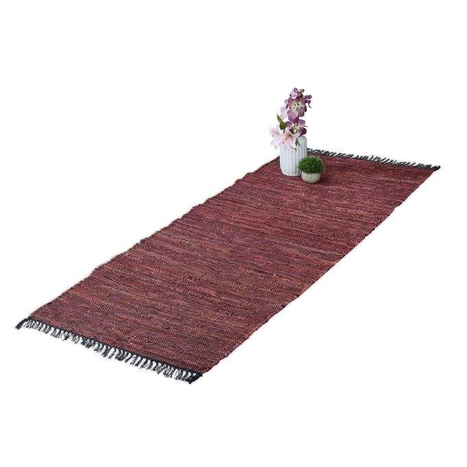 Klude tæppe læder & bomuld stribet