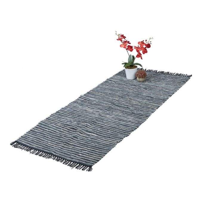 Klude tæppe læder & bomuld stribet