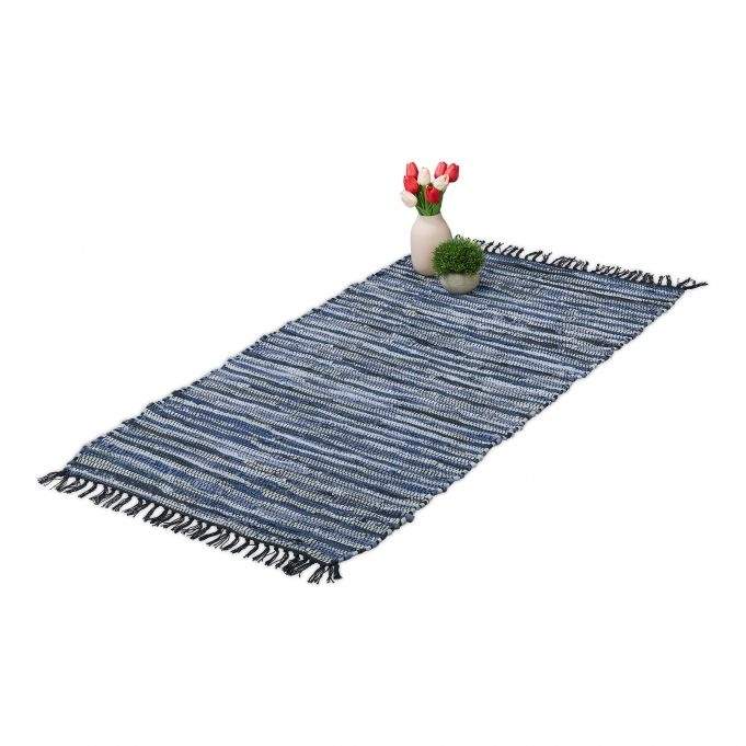 Klude tæppe læder & bomuld stribet