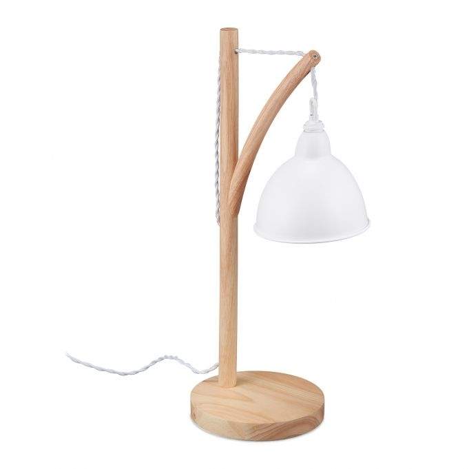 Bordlampe i træ og metal