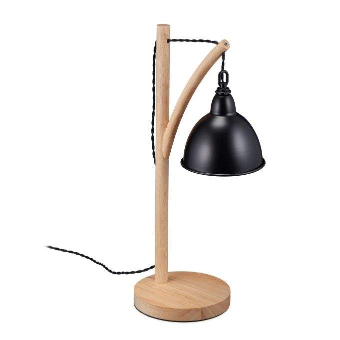 Bordlampe i træ og metal