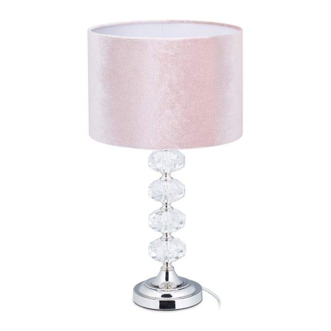 Bordlampe i krystal og fløjlsrosa