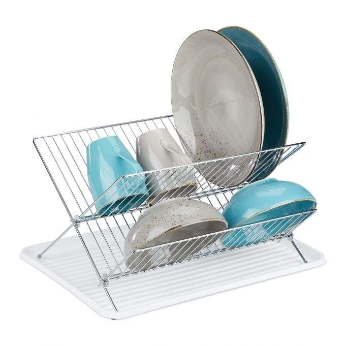 Sammenfoldelig opvaskestativ med drypbakke