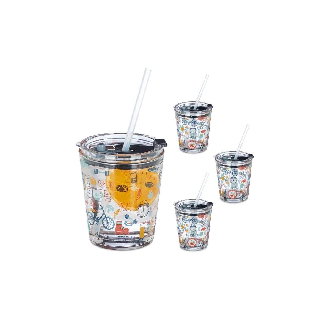 set om 4 glasmuggar med sportmotiv | Hem & Hobby - Hem & Hushåll - Kök - Servering - Sugrör | Pryloteket