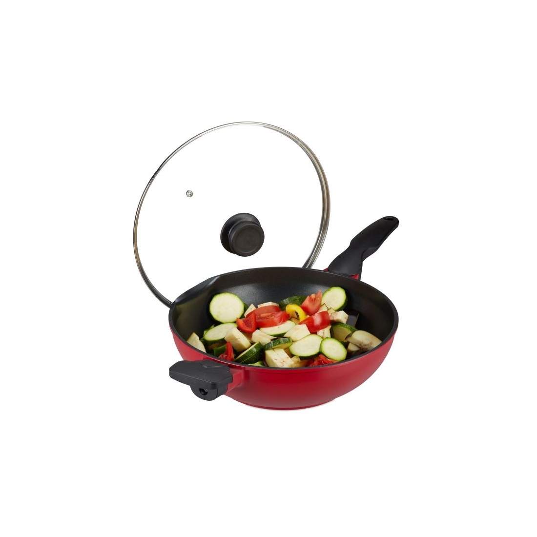 Röd wok med lock | Hem & Hobby - Hem & Hushåll - Kök - Köksredskap - Lock | Pryloteket