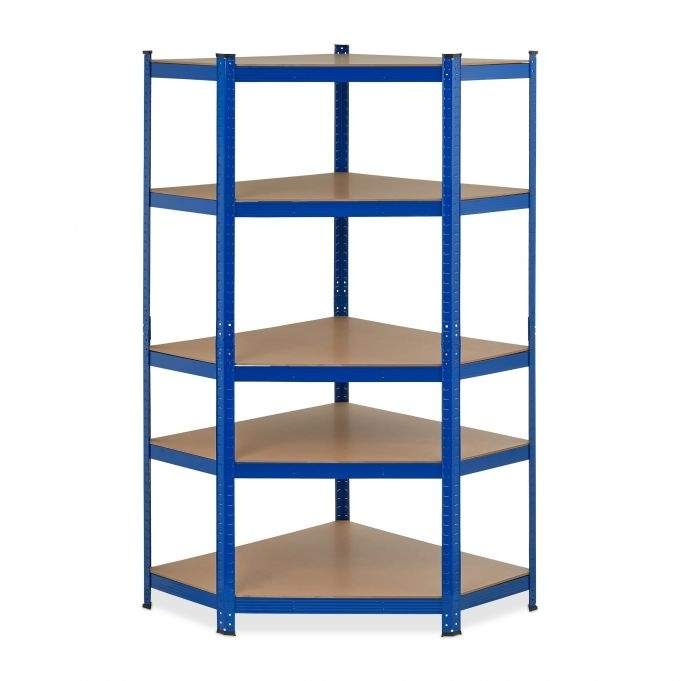 Hjørnehylde med 5 hylder blå
