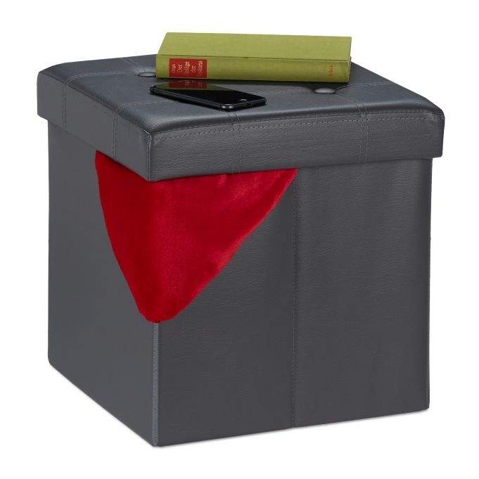 Taburet i kunstlæder med opbevaringsplads