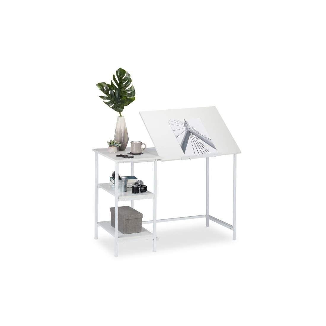 Uppfällbart skrivbord med 3 hyllor | Hem & Hobby | Pryloteket