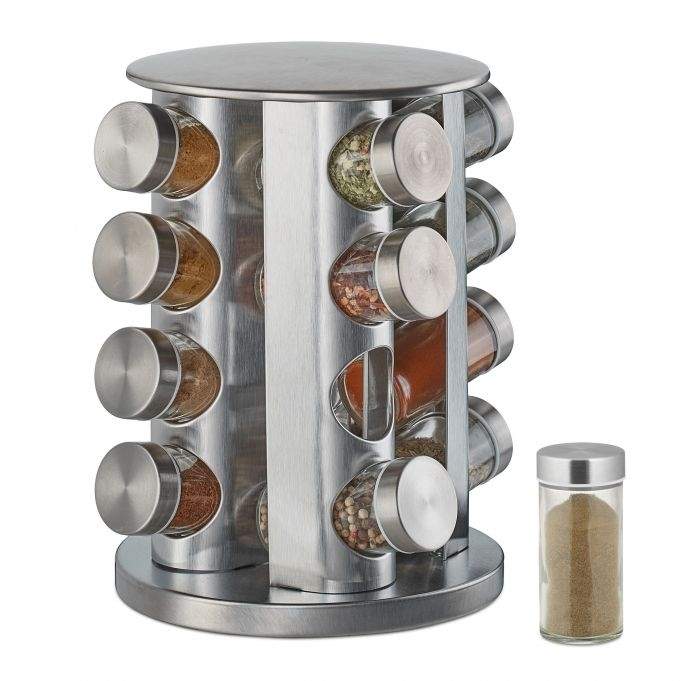 Roterende krydderihylde med 16 krydderiglas