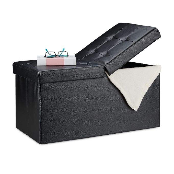 Bænk i kunstlæder med foldelåg