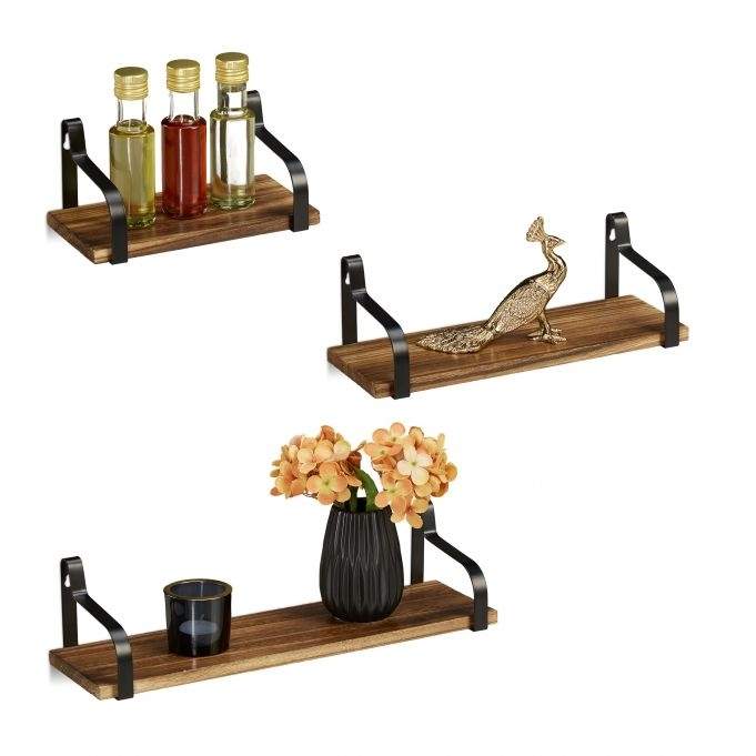 3 stk. Flydende træhylder