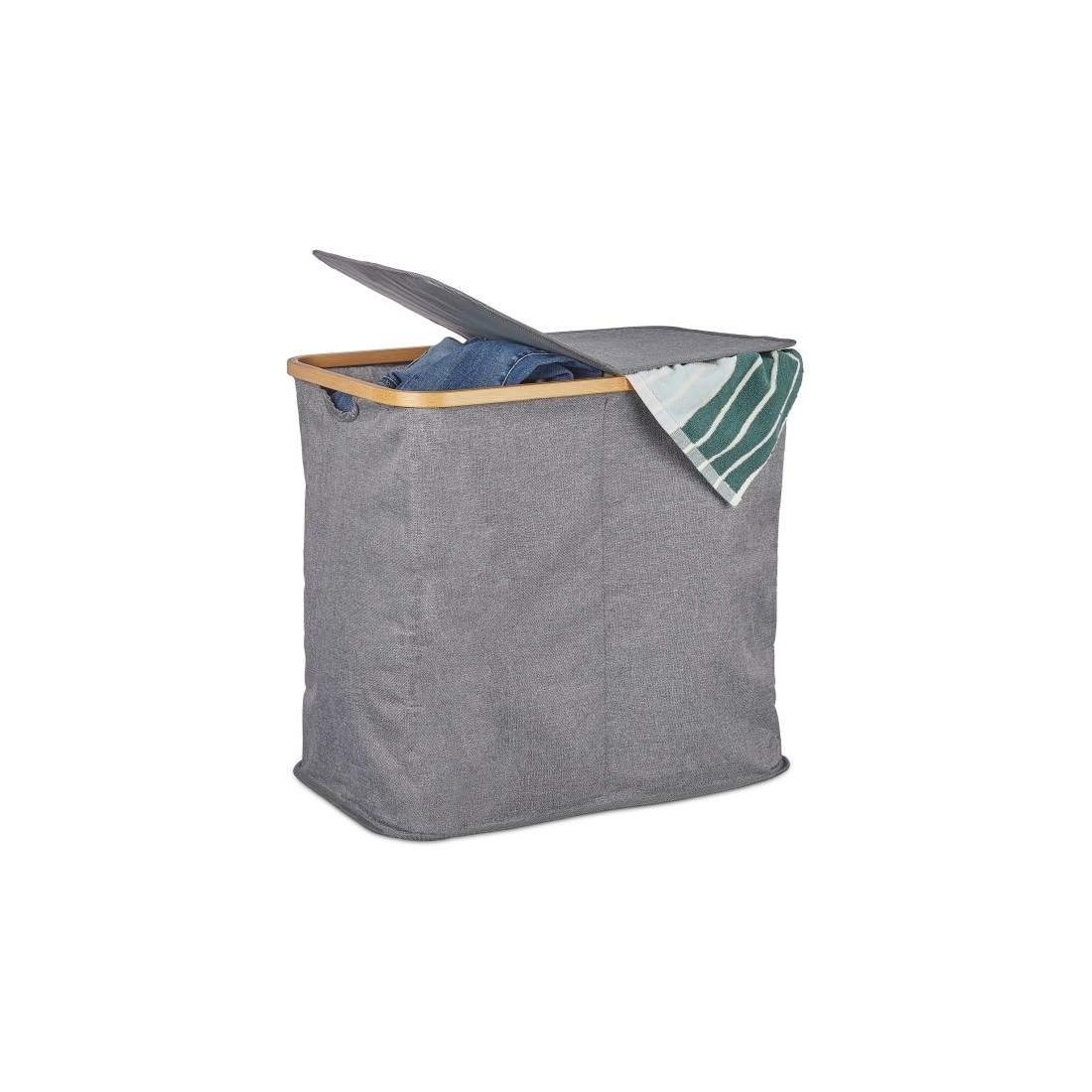 Dubbel tvättkorg med lock grå | Hem & Hobby - Hem & Hushåll - Tvätt - Tvättkorgar | Pryloteket