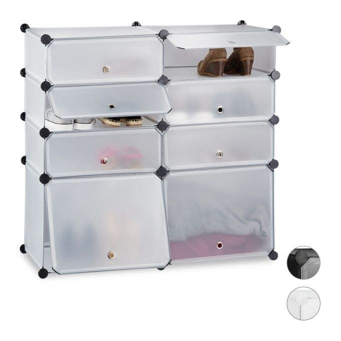 Skohylde i plast med 8 rum