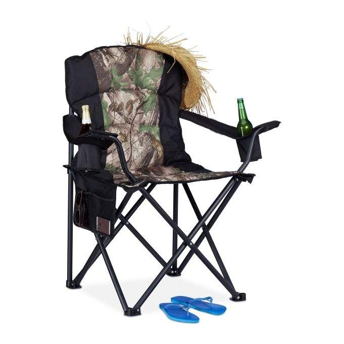 Sammenklappelig campingstol med flaskeholder