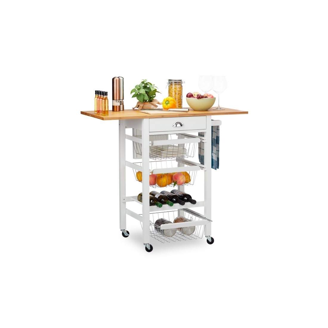 Köksvagn med hopfällbar bänkskiva