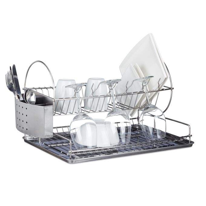 Opvaskestativ i rustfrit stål med glasholder