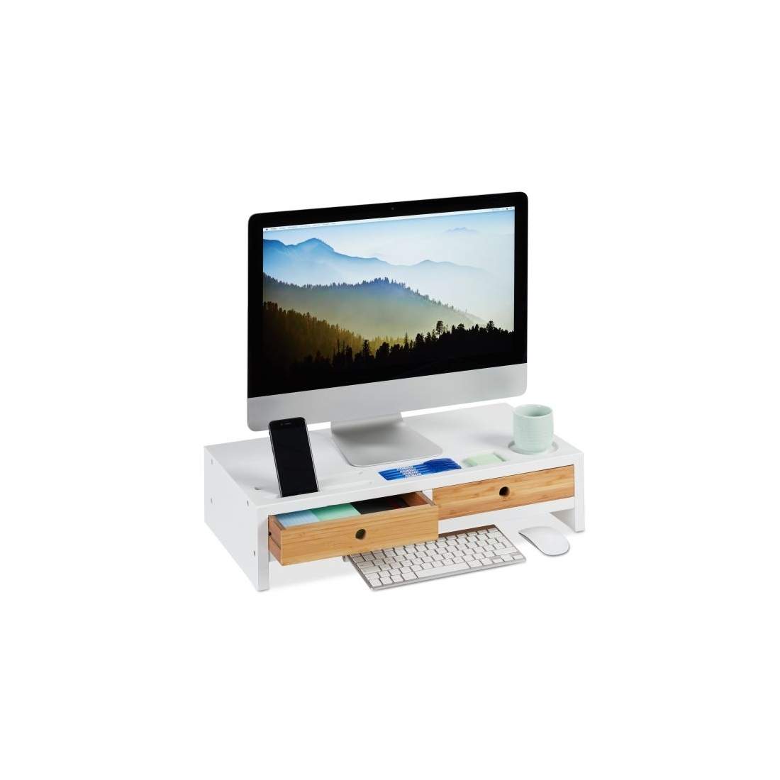 Skärmställ med 2 lådor i vitt | Elektronik - Tillbehör Mobil & Surfplatta - Mobiltillbehör - Mobilkablar - Tillbehör | Pryloteket