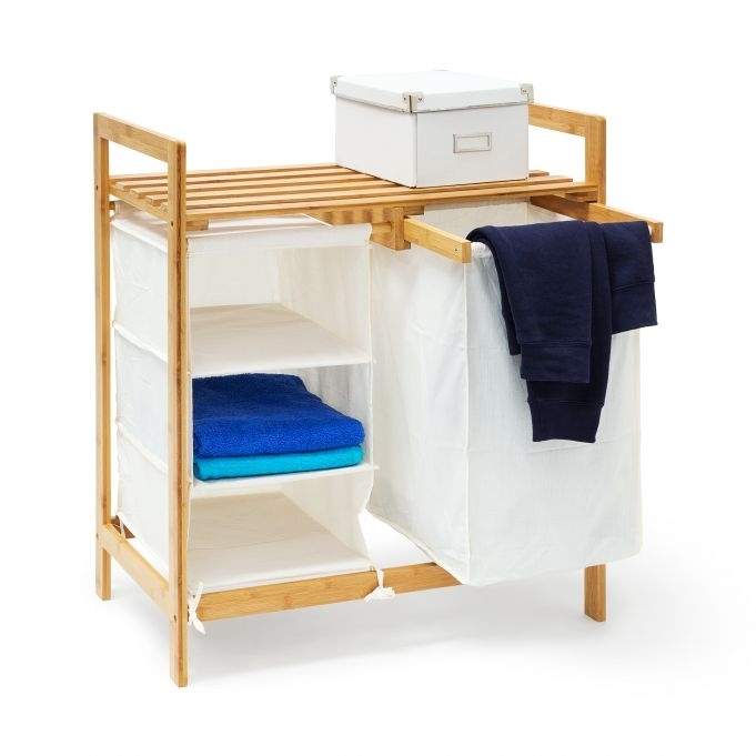 Vasketøjskurv LINEA i bambus med hylde