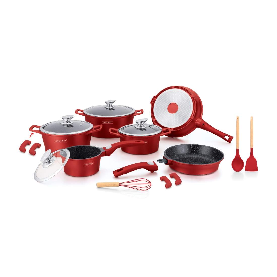 6-delars Köksset med Marmorbeläggning och Köksredskap - Vinröd | Hem & Hobby - Hem & Hushåll - Kök - Köksredskap - Kokkärl | Pryloteket