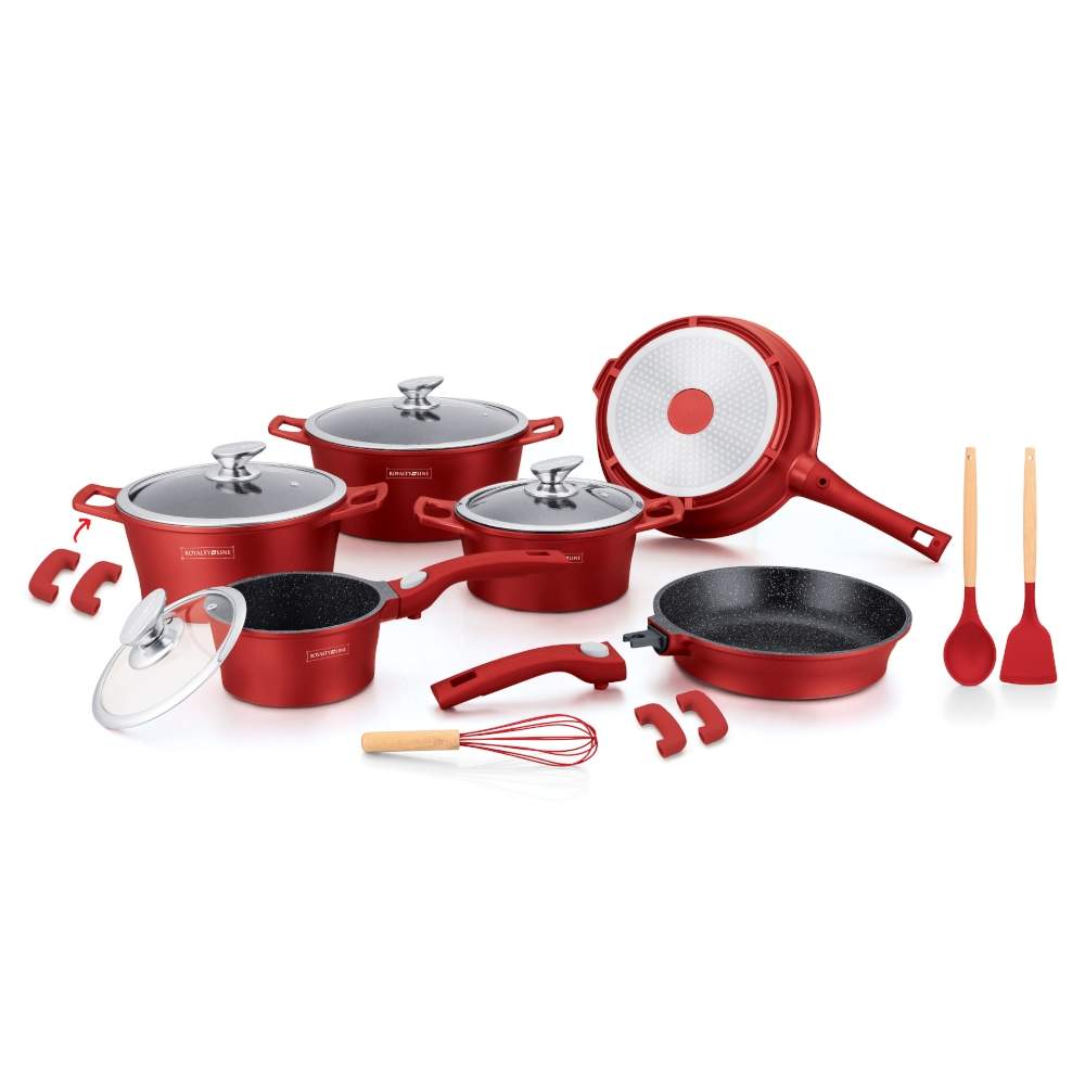 6-delt Køkkensæt med Marmorbelægning og Køkkenredskaber - Vinrød