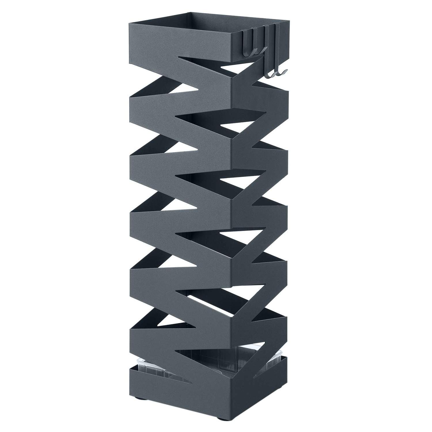 Paraplystativ i antracitgrå metal med kroge