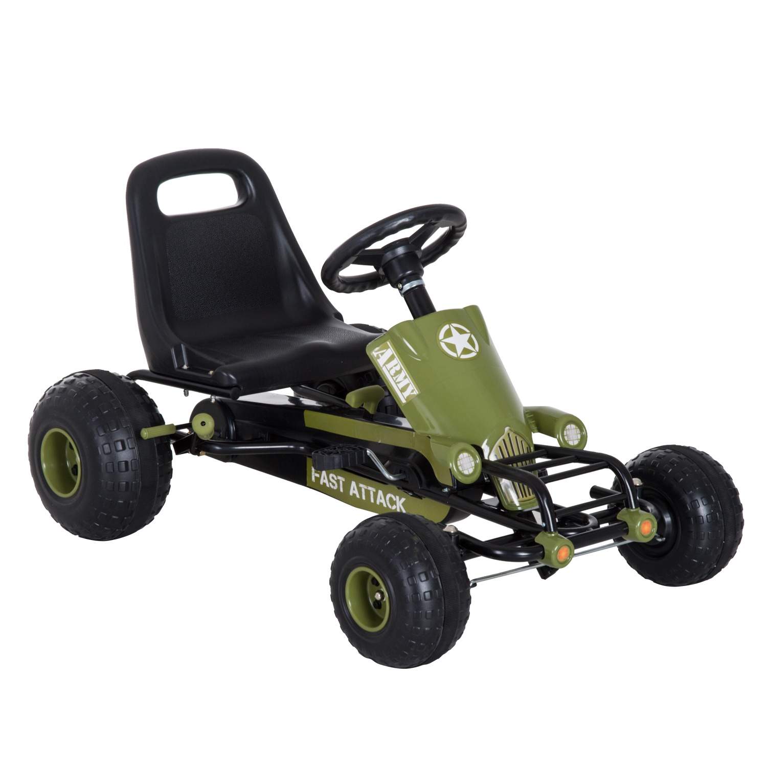 Gokart børne Kettcar pedalbil med håndbremse fra 3 år, grønt design 99x65x56cm til udendørs sjov