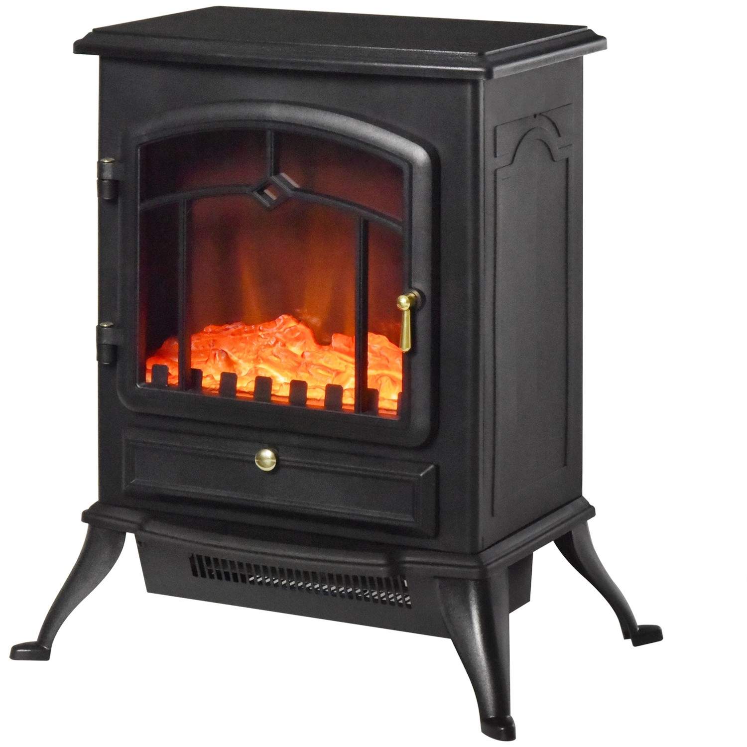 Elektrisk pejseovn med flammeeffekt 1000/2000W, overophedningsbeskyttelse, sort, 45x28x54 cm, for en hyggelig atmosfære