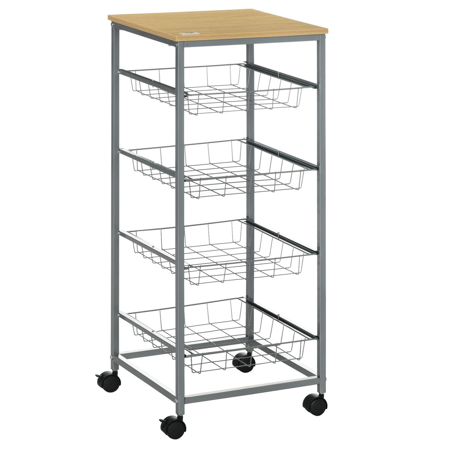 Serveringsvogn køkkenvogn med metalkurve 36,5 x 36,5 x 89 cm køkkenvogn sidevogn sølv til køkken og spisestue