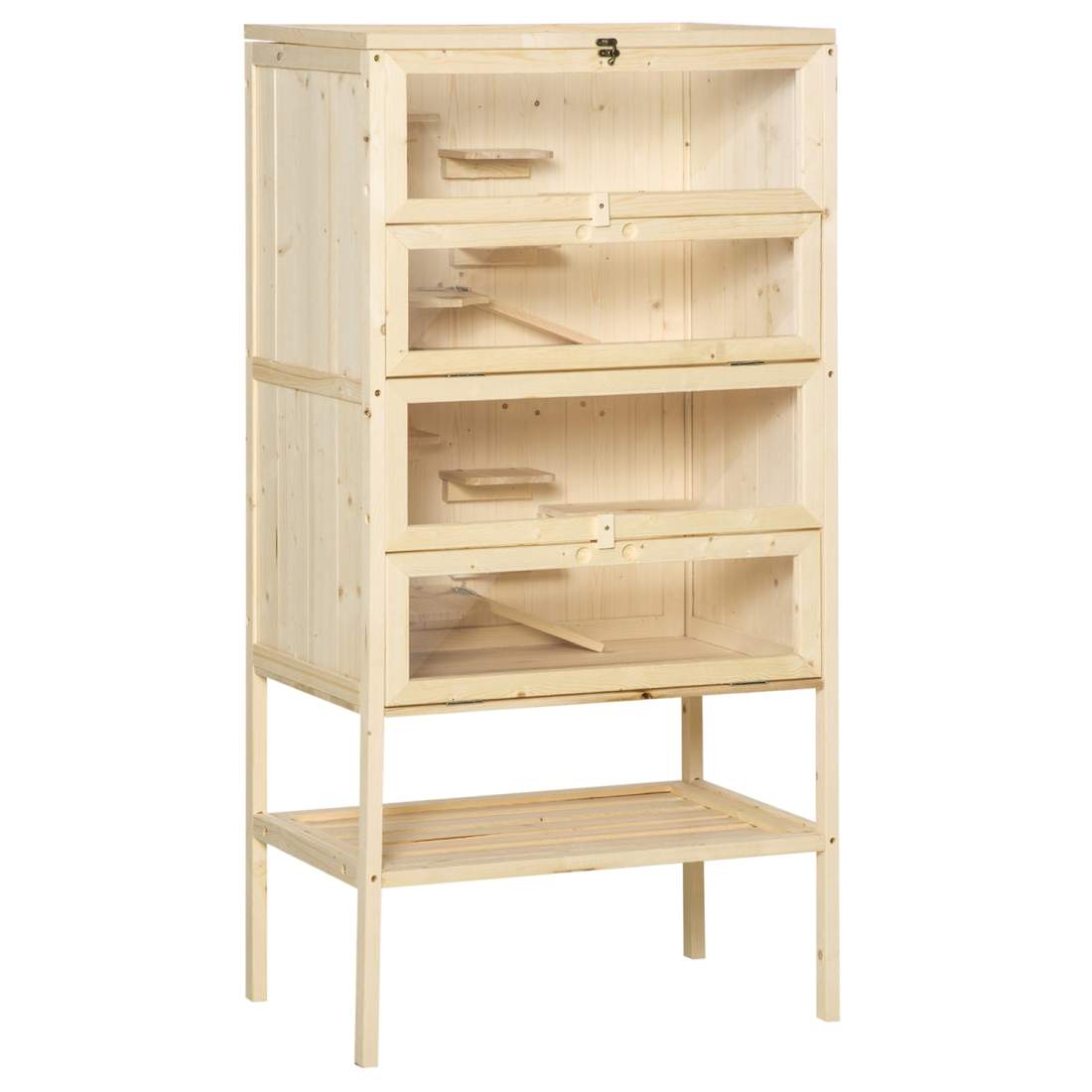 Smådjursbur 5 nivåer med nättaksramper liten djurstallbur gnagarbur marsvinshydda gran trä naturligt trä 60 x 40 x 120 cm | Hem & Hobby - Husdjur - Marsvinsburar | Pryloteket