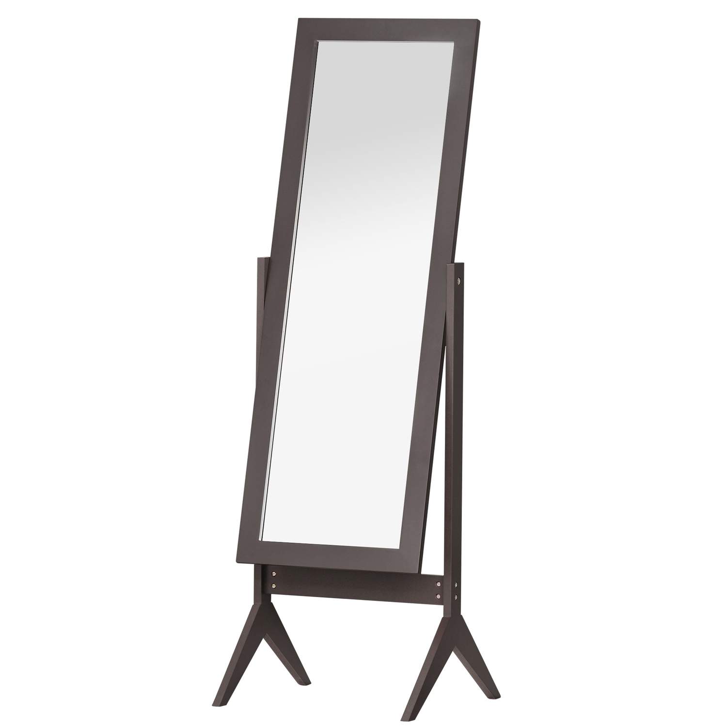 Stående spejl, fuldlængde spejl, makeup spejl med hævede fødder, letplejet MDF kaffe, 47 x 46 x 148 cm til soveværelser og entre