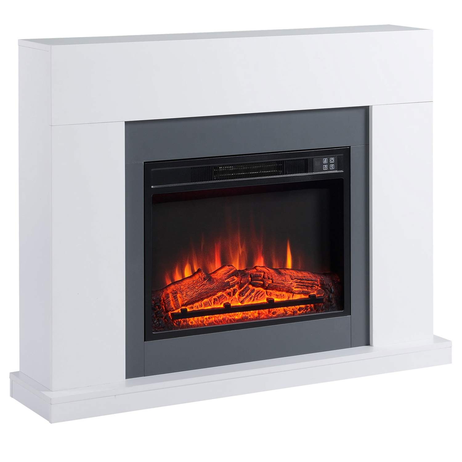 LED elektrisk pejs, fritstående pejs, pejs med flammeeffekt, 1800/2000W, indvendig varme, dekorativ pejs, MDF hvid, 113x26,6x87,