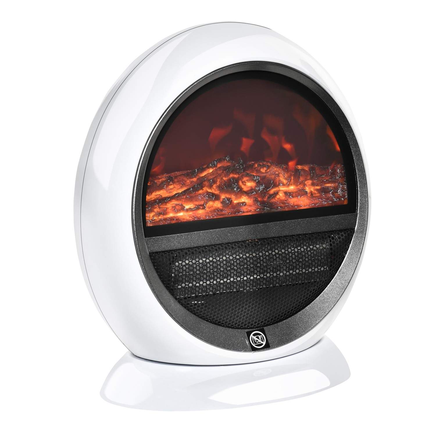 LED elektrisk pejs mini bordpejs 1500W med flammeeffekt, stabil, ABS plast, hvid, kompakt størrelse 30,5 x 18 x 35 cm