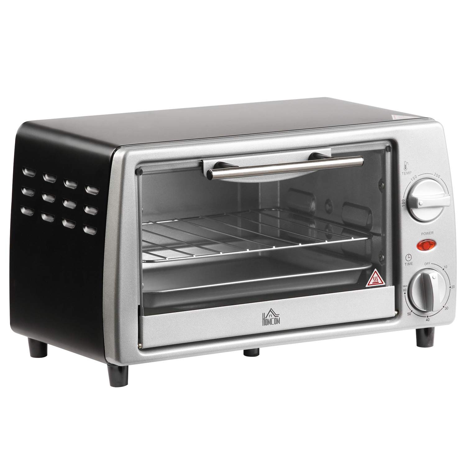 El-ovn 10L justerbar temperatur og timer, grill og pande medfølger, 750W, 36,5x26x22cm, sølv sort