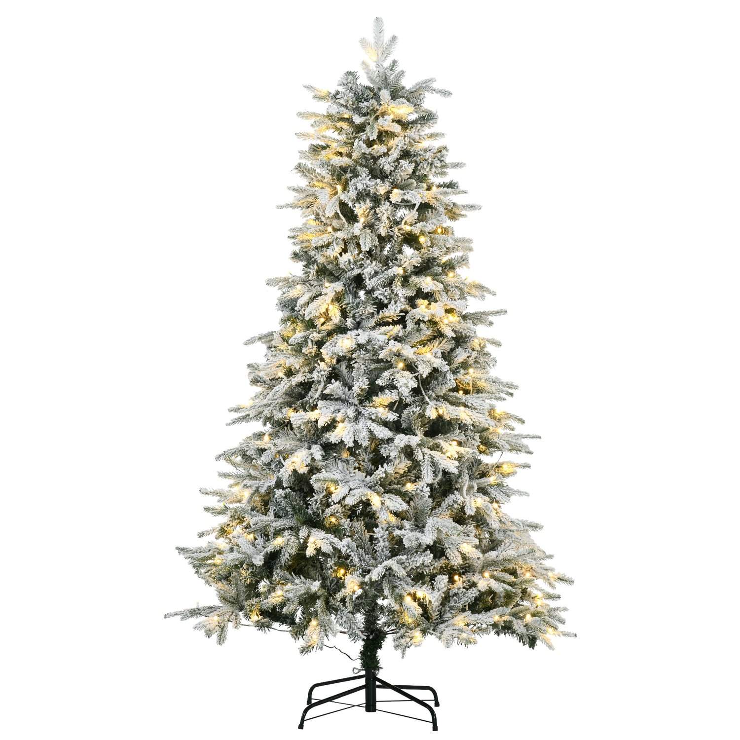 Kunstigt juletræ med lys, 180 cm kunstig gran med kunstig sne, fod, kunstigt juletræ med 888 grenspidser til jul, indendørs