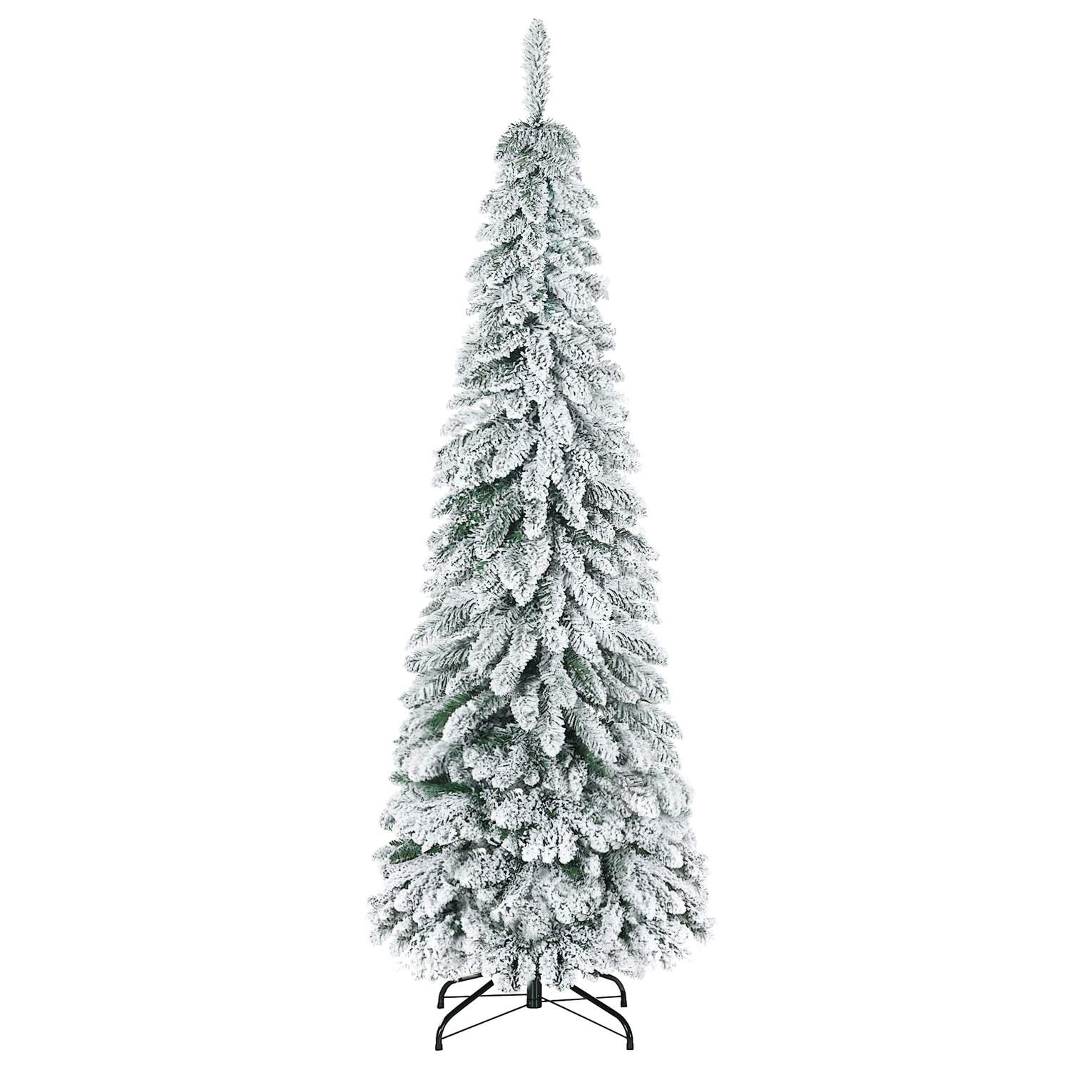 Kunstigt juletræ 180 cm kunstigt juletræ med kunstig sne og fod, 523 grenspidser til festlig dekoration