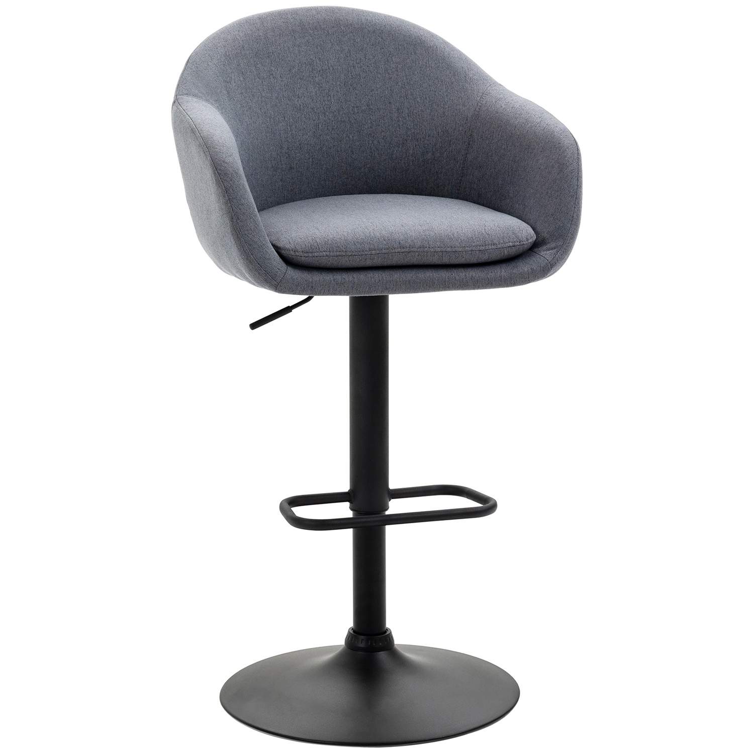 Barstol højdejusterbar 110 kg bæreevne 54 x 54 x 92-112 cm 360° drejelig med fodstøtte i hørlook mørkegrå