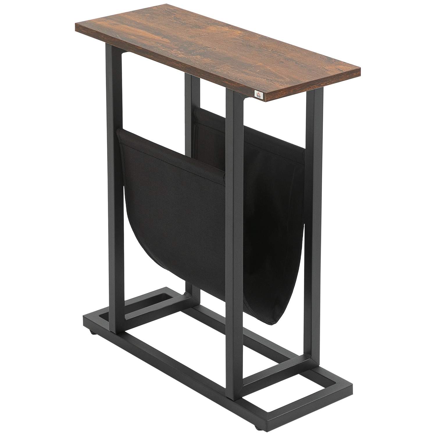 Sidebord sofabord med stofpose & stålstel, sengebord til soveværelse eller stue, mørkebrun og sort