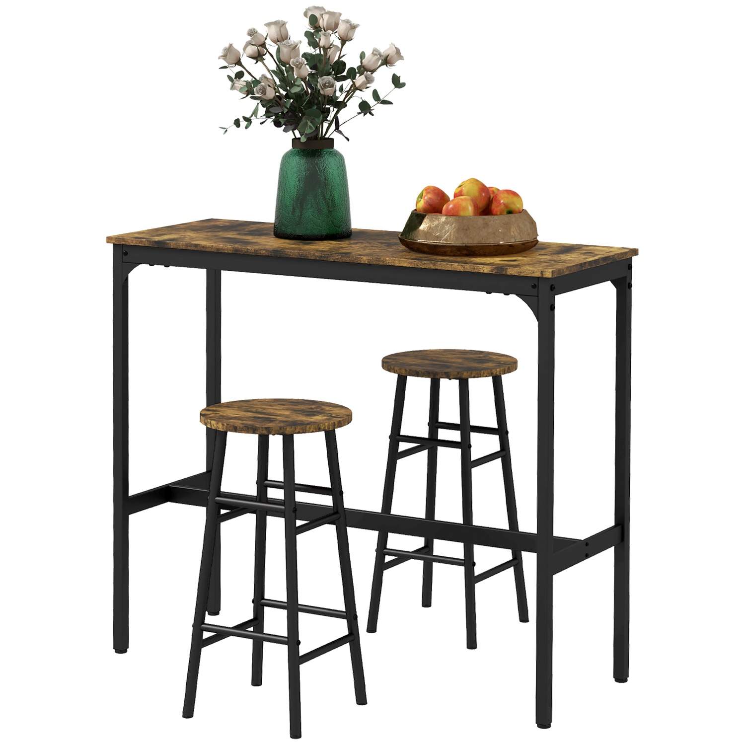 Barbordssæt, 3 stk. Barbord med barstolssæt, spisegruppe i industrielt design, køkkenbord med 2 barstole, til spisestue, køkken,