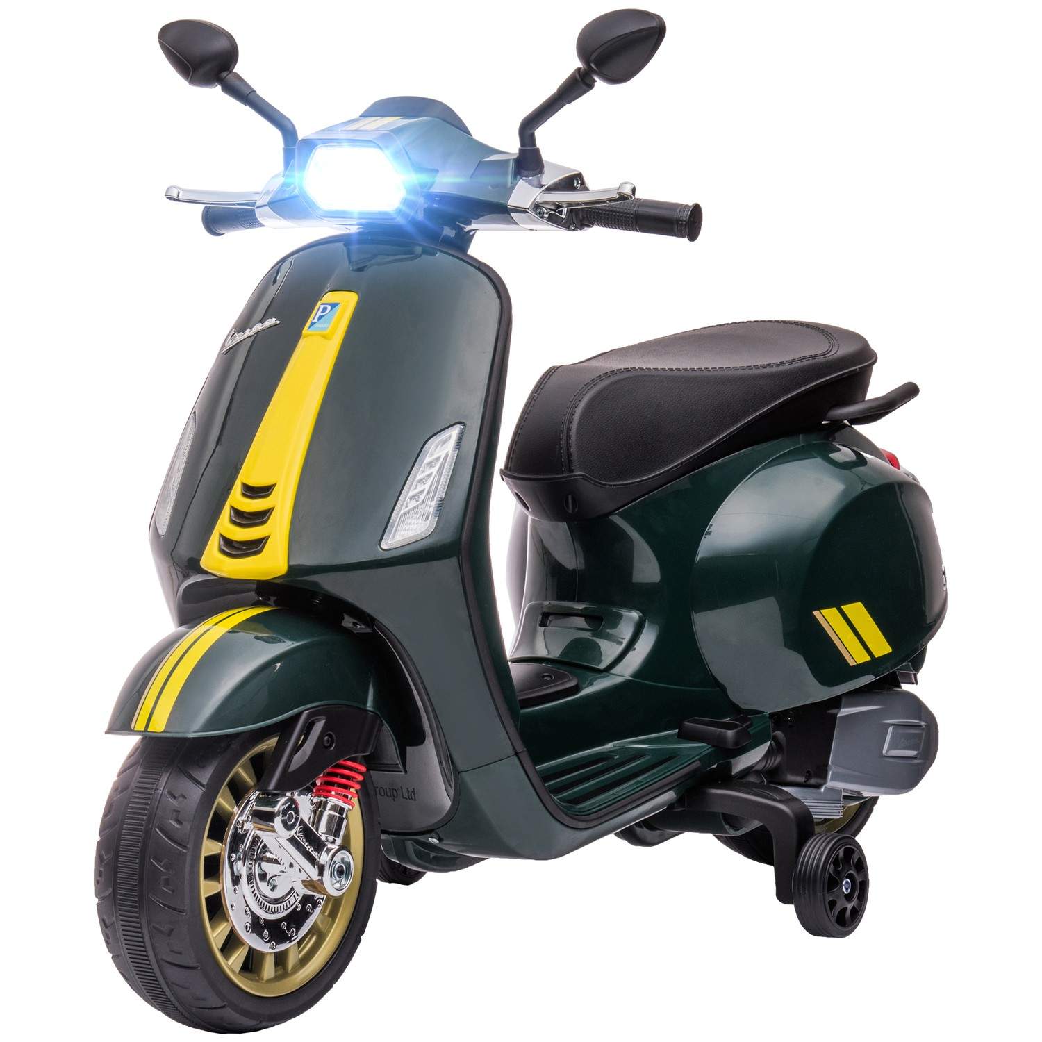 Børnemotorcykel 6V med MP3 USB FM radio LED forlygte træningscykler 3 km/t til børn 3-6 år mørkegrøn