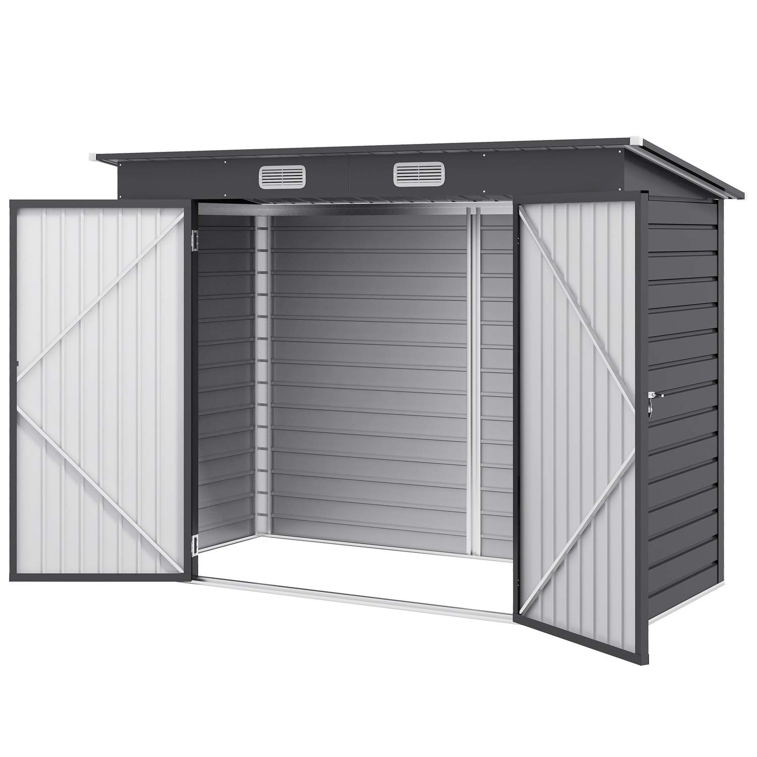 Værktøjsskur i stål, 2,7 m² Værktøjsskur med dobbeltdør, Haveskur med lås, Haveskab med UV-beskyttelse, 249 x 121 x 183 cm, Grå