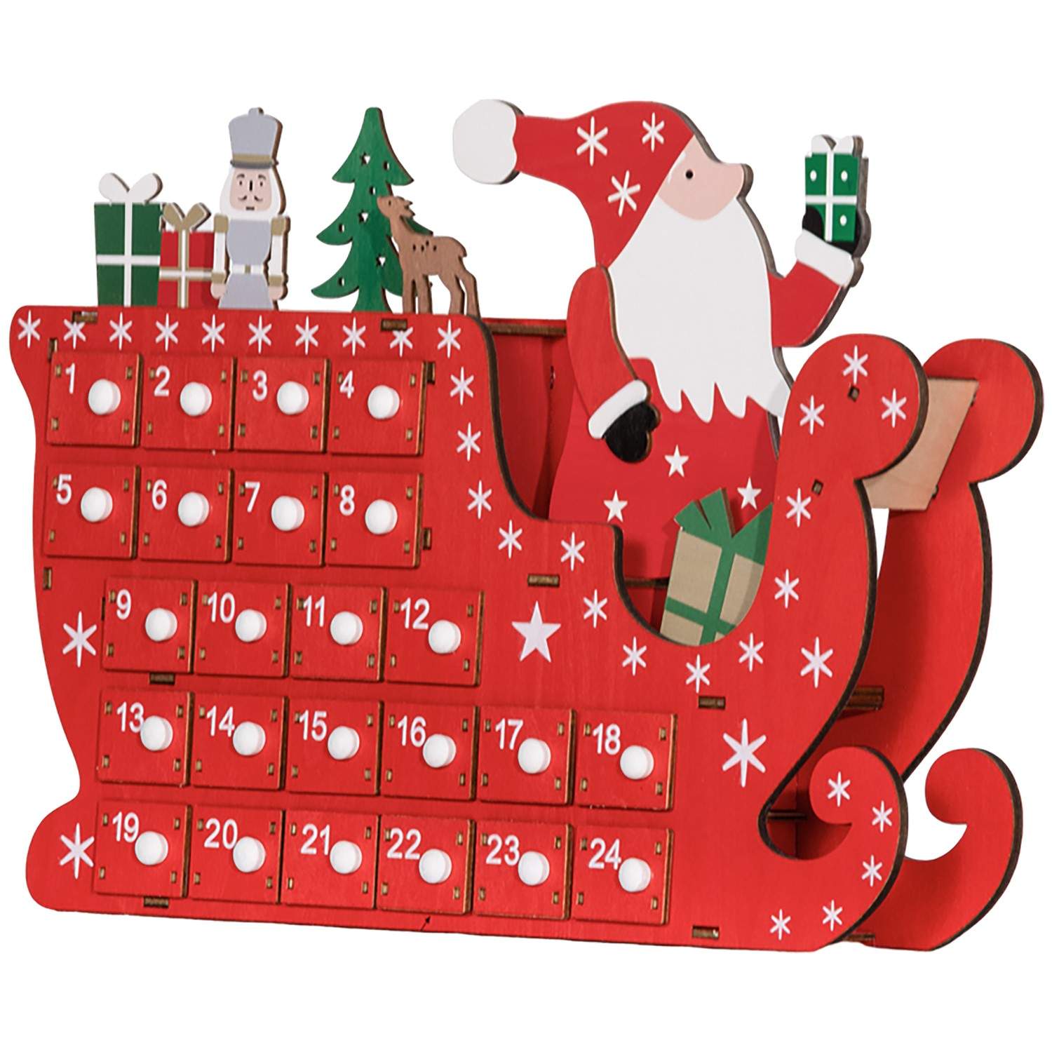 Adventskalender til fyldning af 24 skufferum Julekalender Adventskalenderkasse Julepynt DIY MDF-plade rød 22,5 x 8 x 36 cm