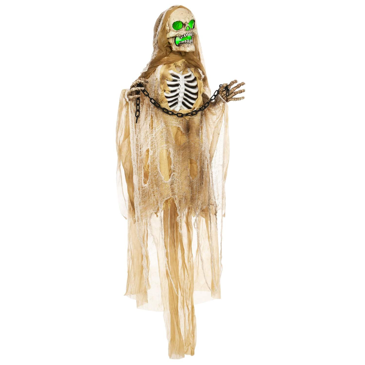 183cm Halloween dekoration hængende skelet med LED lys, lydfunktion, hoveddør dekoration med justerbare arme, havedekoration fig