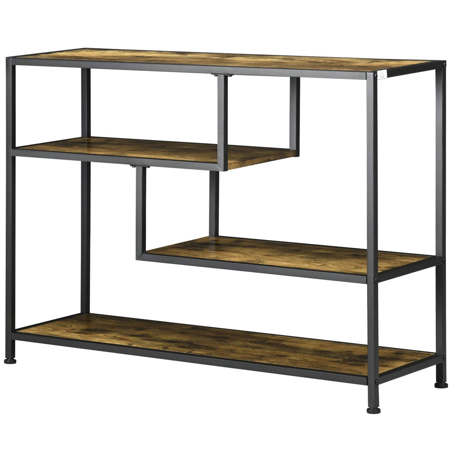 Konsolbord, gangbord, 4 plan med stålben, sidebord, pyntebord, vippebeskyttelse til entre, stue, rustik brun, 99,6 x 33,6 x 74 c