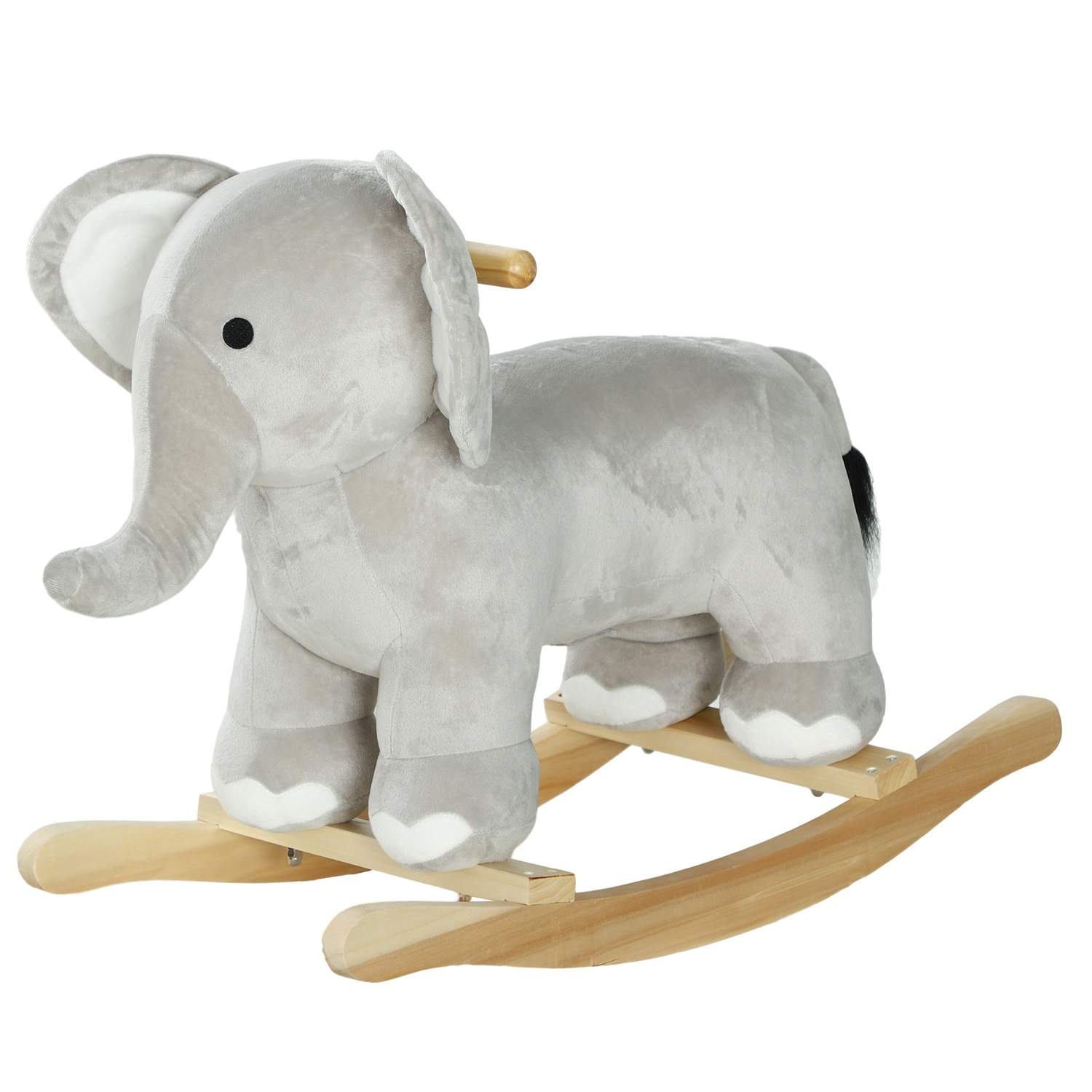 Gyngelegetøj gyngeelefant med lydfunktion og håndtag, babygyngelegetøj med plyslook, til 2-4 år børn, grå