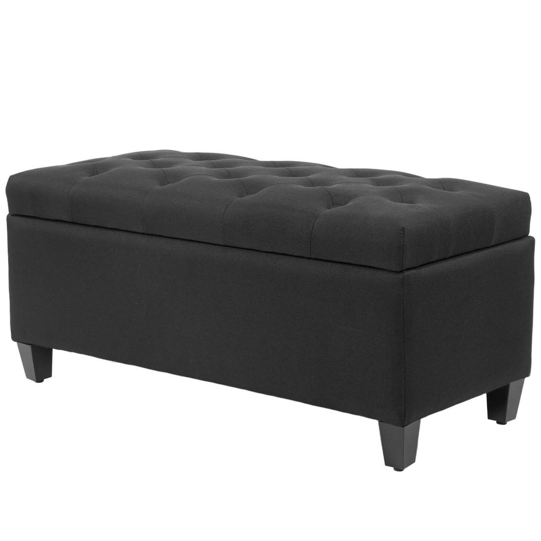 Bänk klädd bänk med förvaringsutrymme bröstbänk hall sovrum vardagsrum linneliknande polyestergummiträ svart 100 x 40 x 44 cm | Leksaker & Spel - Leksaker | Pryloteket